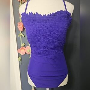 NWT Decree Smocked Bodice Convertable Strap Ruffle Swimsuit Size XL